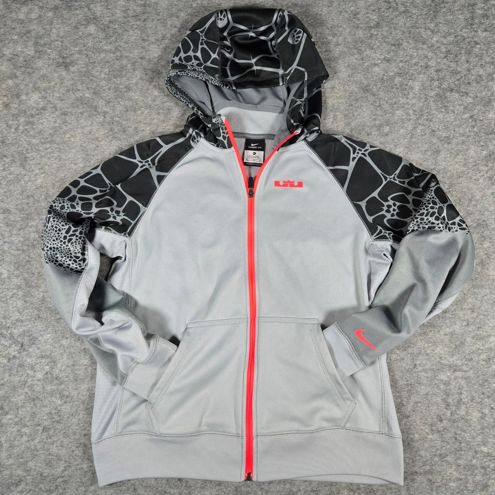 Nike Mens Grey LeBron James Therma-FIT Geometric Full Zip Hoodie XL